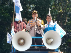 Kapolres Lebak Ikut Kawal Demo Buruh Penolakan Omnibus Law UU Cipta Kerja